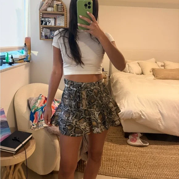 Zara Black and Brown Snake Print Mini Skirt - Picture 1 of 9